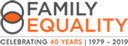 A logo for Family Equity, an organization that promotes the freedom to find, form, and sustain their families by advancing equality for the LGBTQ+ community, with a link to their website.